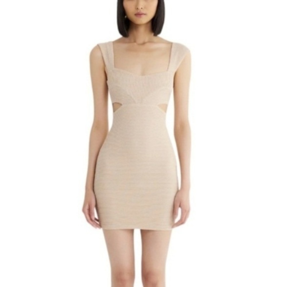 Rumer x Revolve Rae Mini Dress Nude XS‎ Cutout Square Neck Bodycon Textured NEW